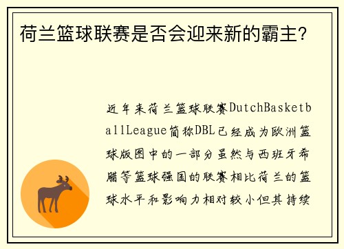 荷兰篮球联赛是否会迎来新的霸主？